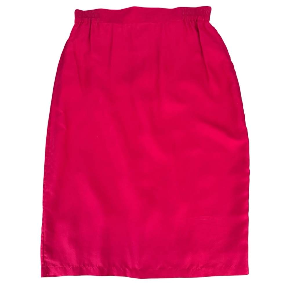 Vintage Red 100% Silk Pencil Skirt | Small
